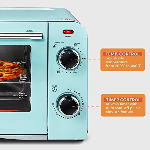 Elite Gourmet Americana ETO1200BL# Vintage Diner 50’s Retro Countertop Toaster Oven, 1300W, Bake, Broil, Toast, with Temperature Control & Adjustable 60-Minute Timer, Fits 9” Pizza, 4 Slice