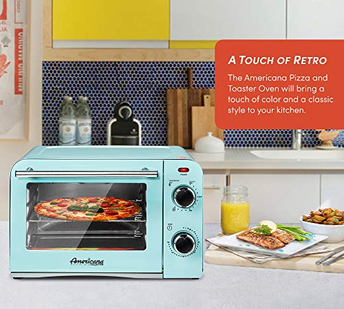 Elite Gourmet Americana ETO1200BL# Vintage Diner 50’s Retro Countertop Toaster Oven, 1300W, Bake, Broil, Toast, with Temperature Control & Adjustable 60-Minute Timer, Fits 9” Pizza, 4 Slice