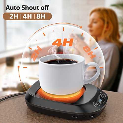 Coffee Mug Warmer,Coffee Warmer with 3 Temperature Settings, Auto Shutt-Off,Gravity Switch and 3x10W Charging Port, 70W Coffee Cup Warmer for Desk Use,Electric Beverage Warmer for Keep Coffee Tea Hot