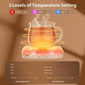 Coffee Mug Warmer,Coffee Warmer with 3 Temperature Settings, Auto Shutt-Off,Gravity Switch and 3x10W Charging Port, 70W Coffee Cup Warmer for Desk Use,Electric Beverage Warmer for Keep Coffee Tea Hot