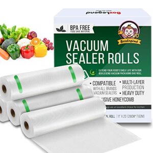 vacuum sealer bags for food saver, 4 pack 11″ x 25’ft commercial grade food saver vacuum sealer bags rolls, food vac storage & seal, meal prep, microwave & freezer safe, sous vide, seal a meal (100ft total)