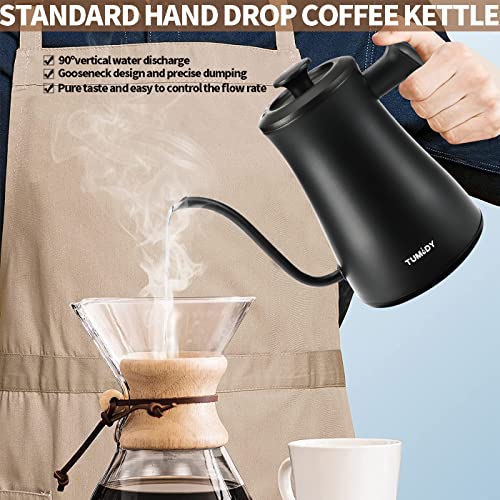 TUMIDY Gooseneck Electric Kettle Temperature Control 1L 8 Variable Presets Pour over Coffee Kettle, 1500W Rapid Heating, Stainless Steel Inner, Auto Shutoff Anti-dry Protection Matte Black