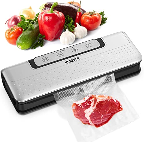 HOMEVER Vacuum Sealer Machine, Automatic Food Sealer with Led Indicator Lights Easy to Clean Dry Moist Food Modes Include 20 Packing Bags