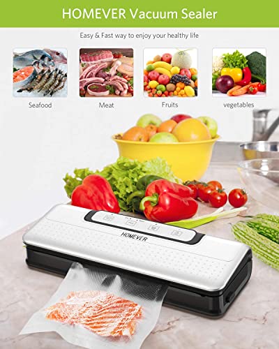 HOMEVER Vacuum Sealer Machine, Automatic Food Sealer with Led Indicator Lights Easy to Clean Dry Moist Food Modes Include 20 Packing Bags