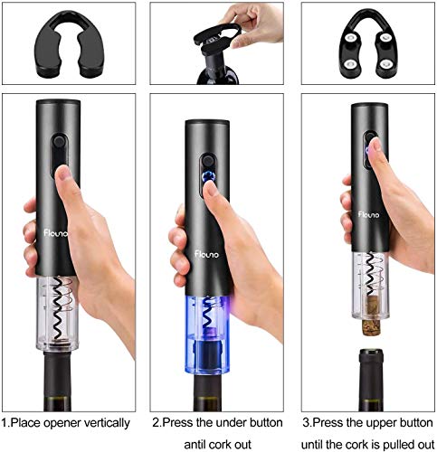 Electric Wine Opener - Flauno Automatic Wine Bottle Opener, Electric Corkscrew Wine Opener with Foil Cutter, Vacuum Wine Stopper, Wine Aerator Pourer, Ideal Wine Gift Set, Rechargeable