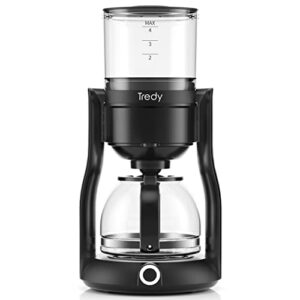 tredy 2-cup coffee maker, one touch automatic drip coffee machine with removable water reservoir, glass carafe, automatic shut off & warm plate for home office(480ml/16oz)
