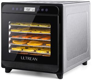 ultrean food dehydrator, 8 stainless steel trays dehydrator for jerky, fruit, veggies, meat, yogurt, food dryer machine with adjustable digital timer and temperature control (rscipe book included)