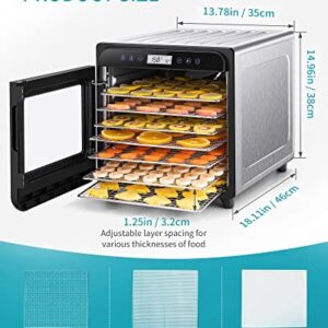 Ultrean Food Dehydrator, 8 Stainless Steel Trays Dehydrator for Jerky, Fruit, Veggies, Meat, Yogurt, Food Dryer Machine with Adjustable Digital Timer and Temperature Control (Rscipe Book Included)