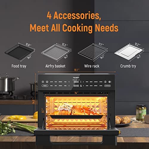 Fabuletta Air Fryer Toaster Oven Combo - 32 QT Large Countertop Convection Toaster Oven,18-in-1 Digital Airfryer with Dehydrate, Smokeless Fast Cooking Oven Fit 13" Pizza, 13 Lbs Chicken,5 Accessories