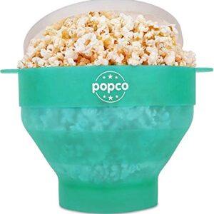 POPCO Silicone Microwave Popcorn Popper with Handles, Silicone Popcorn Maker, Collapsible Bowl Bpa Free and Dishwasher Safe - 15 Colors Available (Transparent Aqua)