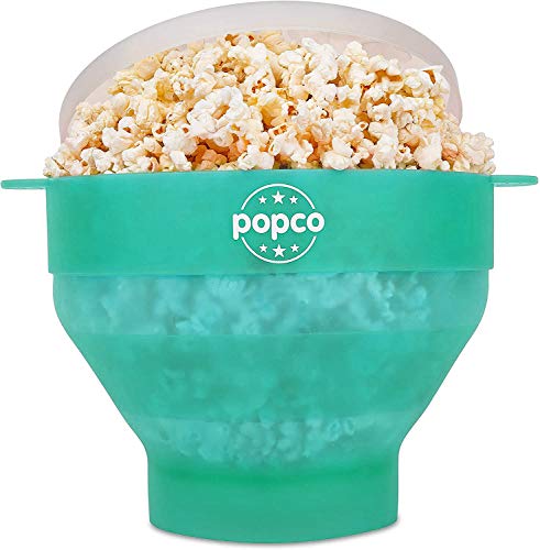 POPCO Silicone Microwave Popcorn Popper with Handles, Silicone Popcorn Maker, Collapsible Bowl Bpa Free and Dishwasher Safe - 15 Colors Available (Transparent Aqua)