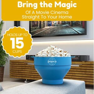 POPCO Silicone Microwave Popcorn Popper with Handles, Silicone Popcorn Maker, Collapsible Bowl Bpa Free and Dishwasher Safe - 15 Colors Available (Transparent Aqua)