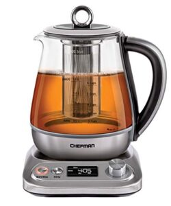 chefman digital electric glass kettle, no.1 kettle manufacturer, removable tea infuser included, 8 presets & programmable temperature control, auto shutoff, water filter, 6+ cup capacity, 1.5 liter