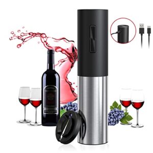 electric wine opener set, rechargeable electric wine bottle openers, usb-charging stainless steel wine bottle opener with foil cutter, one-click button automatic wine corkscrew remover for wine lover