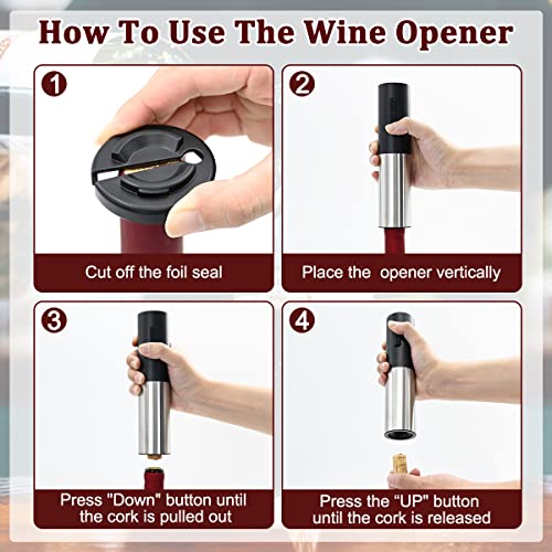 Electric Wine Opener Set, Rechargeable Electric Wine Bottle Openers, USB-charging Stainless Steel Wine Bottle Opener With Foil Cutter, One-click Button Automatic Wine Corkscrew Remover for Wine Lover