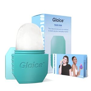 ice roller for face & eyes with anti-leak and drip system. ice holder tool, face icer with easy-grip sides. ice cube mold for facial icing. depuff & contour. booklet with recipes included. glaice