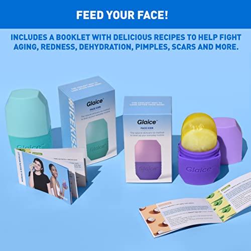 Ice Roller for Face & Eyes with Anti-Leak and Drip system. Ice Holder Tool, Face icer with easy-grip sides. Ice Cube Mold for Facial Icing. Depuff & Contour. Booklet with recipes included. GLAICE