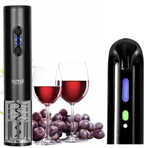 Electric Wine Opener Gift Set, Electric Wine Aerator Pourer, Wine Decanter Set, Vacuum Wine Stopper, Automatic Wine Dispenser Pump, Rechargeable Wine Bottle Opener (Black)