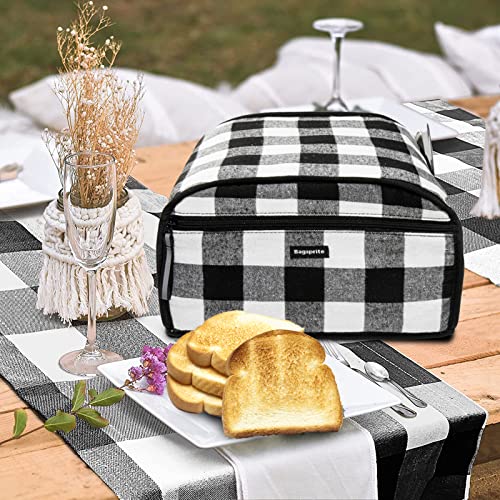 Toaster Cover 4 Slice Wide Slot, Toaster Oven Cover Compatible with Cuisinart, 4 Slice Bread Cover, Toaster Dust Covers with Zipper Pockets, Buffalo Check (Cover Only)