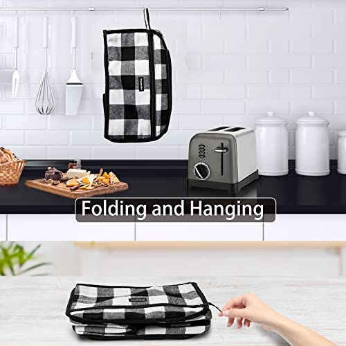 Toaster Cover 4 Slice Wide Slot, Toaster Oven Cover Compatible with Cuisinart, 4 Slice Bread Cover, Toaster Dust Covers with Zipper Pockets, Buffalo Check (Cover Only)