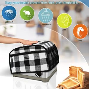 Toaster Cover 4 Slice Wide Slot, Toaster Oven Cover Compatible with Cuisinart, 4 Slice Bread Cover, Toaster Dust Covers with Zipper Pockets, Buffalo Check (Cover Only)