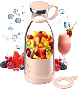 personal size blender, portable mini blender for fresh juice, smoothies, shakes with battery powered usb blender (pink)