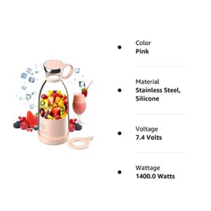 Personal Size Blender, Portable Mini Blender for Fresh Juice, Smoothies, Shakes with Battery Powered USB Blender (Pink)