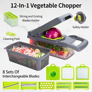 Elabli Pro Vegetable Chopper with 8 Blades:Mandoline Slicer Onion Chopper Dicer Egg Separator Slicer Vegetable Chopper Cutter Slicer,Food Chopper Dicer Slicer with Container for Kitchen