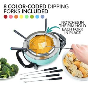 Nostalgia Electric Fondue Pot, 12-Cup, Fondue Machine with Temperature Control, 8 Forks, Cool-Touch Handles, Perfect for Chocolate Melting, Cheese, Caramel, Aqua