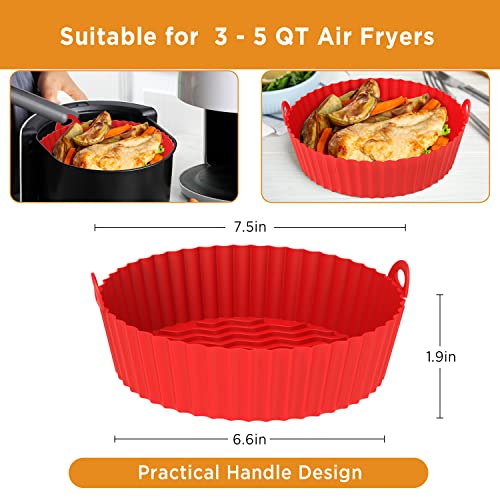 OUTXE 2-Pack Silicone Air Fryer Liner 7.5inch Reusable Air Fryer Silicone Basket Heat Resistant Easy Cleaning Air fryers Silicone Pot Round for 3 to 5 Qt for Air fryer Oven Accessories (Pink+Red)