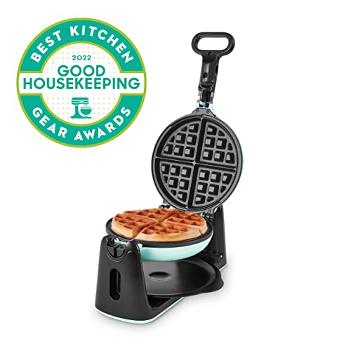DASH Flip Belgian Waffle Maker With Non-Stick Coating for Individual 1" Thick Waffles – Aqua