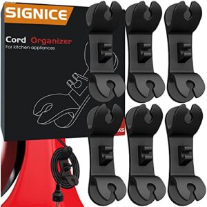 Cord Organizer for Appliances - Upgraded Patented Signice 6 Pack Tidy Cord Wrapper Holder Wrap Keeper Cord Winder Stick on Kitchen Mixer, Blender, Coffee Maker, Pressure Cooker, Air Fryer (Black)