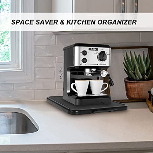 Kitchen Appliance Sliding Tray - Coffee Maker Sliding Caddy with Rolling Wheels Under Cabinet Countertop Storage Organizer Moving Slider Extra Deep for Kitchenaid Stand Mixer Air Fryer Toaster Blender