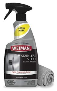 weiman stainless steel cleaner and polish – microfiber cloth – protects appliances from fingerprints and leaves a streak-free shine for refrigerator | dishwasher | oven | grill