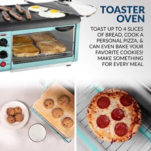 Nostalgia Retro 3-in-1 Family Size Electric Breakfast Station, Non Stick Die Cast Grill/Griddle, 4 Slice Toaster Oven, Coffee Maker, Aqua