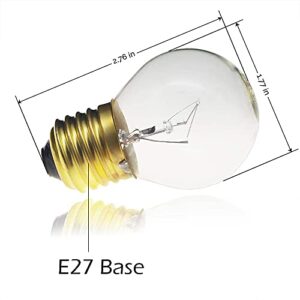 Jslinter 40 watt Appliance Oven Light Bulb - High Temp - 120v Clear - 415 Lumens - E26/E27 Medium Brass Base - G45 4-Pack