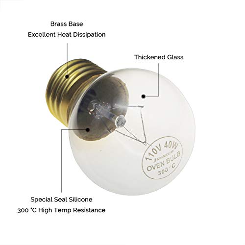 Jslinter 40 watt Appliance Oven Light Bulb - High Temp - 120v Clear - 415 Lumens - E26/E27 Medium Brass Base - G45 4-Pack