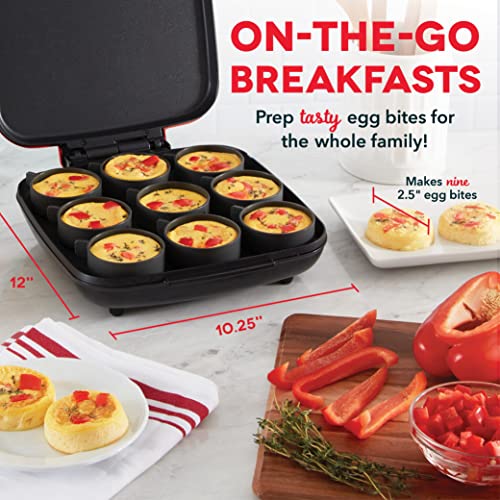 Dash Sous Vide Style Family Size Egg Bite Maker for Breakfast Bites, Sandwiches, Healthy Snacks or Desserts, Keto & Paleo Friendly (9 Servings), Red, 9 Egg Bites