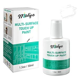 multi-surface touch up paint, waterproof and quick drying, brush in bottle, for appliance and home repairs, walls, porcelain, satin finish, tub, cabinets, furniture, metal, super adhesion, 1.5 fl oz(perfect white)