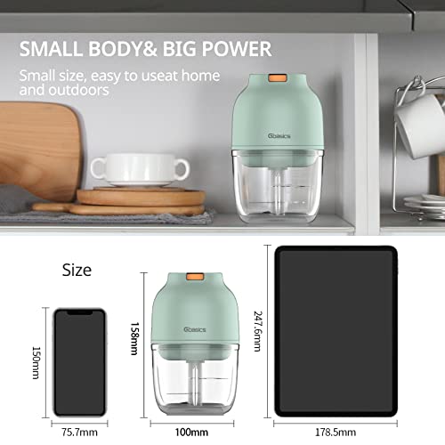 Gbasics Electric Garlic Chopper, 300ML Portable Cordless Mini Food Processor, Rechargeable Vegetable Chopper Blender for Onion Garlic Pepper Vegetable Meat Mincer/Grinder/Puree Food (Green)