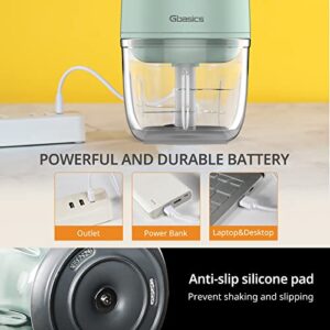 Gbasics Electric Garlic Chopper, 300ML Portable Cordless Mini Food Processor, Rechargeable Vegetable Chopper Blender for Onion Garlic Pepper Vegetable Meat Mincer/Grinder/Puree Food (Green)