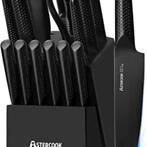 Knife Set, 15 Pieces Chef Knife Set with Block for Kitchen, German Stainless Steel Knife Block Set, Dishwasher Safe, Elegant Black