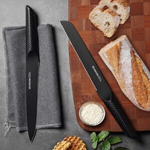 Knife Set, 15 Pieces Chef Knife Set with Block for Kitchen, German Stainless Steel Knife Block Set, Dishwasher Safe, Elegant Black