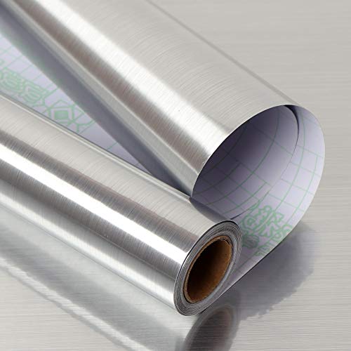 Livelynine Brushed Nickel Vinyl Peel and Stick Wallpaper Silver Stainless Steel Contact Paper for Appliances Dishwasher Fridge Refrigerator Wrap Cover Decorative Stove Wall Protector 15.8x78.8 Inch