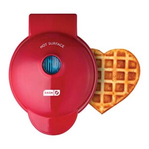 DASH Mini Waffle Maker Machine for Individuals, Paninis, Hash Browns, & Other On the Go Breakfast, Lunch, or Snacks, with Easy to Clean, Non-Stick Sides, Red Heart 4 Inch