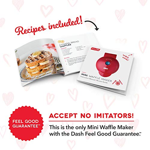 DASH Mini Waffle Maker Machine for Individuals, Paninis, Hash Browns, & Other On the Go Breakfast, Lunch, or Snacks, with Easy to Clean, Non-Stick Sides, Red Heart 4 Inch