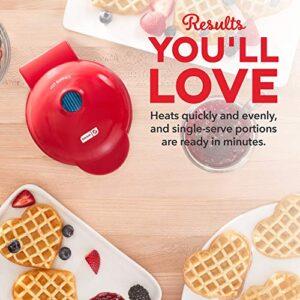 DASH Mini Waffle Maker Machine for Individuals, Paninis, Hash Browns, & Other On the Go Breakfast, Lunch, or Snacks, with Easy to Clean, Non-Stick Sides, Red Heart 4 Inch