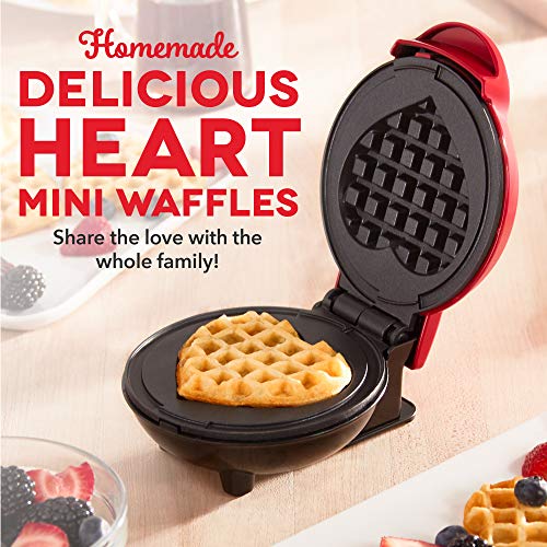 DASH Mini Waffle Maker Machine for Individuals, Paninis, Hash Browns, & Other On the Go Breakfast, Lunch, or Snacks, with Easy to Clean, Non-Stick Sides, Red Heart 4 Inch