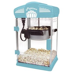 west bend stir crazy movie theater popcorn popper, gourmet popcorn maker machine with nonstick popcorn kettle, measuring tool and popcorn scoop for popcorn machine, 4 qt., blue
