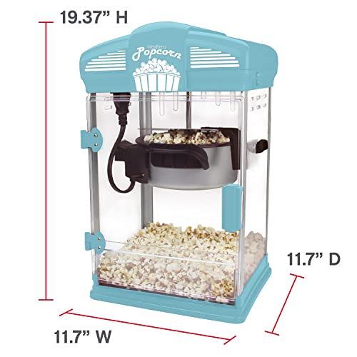 West Bend Stir Crazy Movie Theater Popcorn Popper, Gourmet Popcorn Maker Machine with Nonstick Popcorn Kettle, Measuring Tool and Popcorn Scoop for Popcorn Machine, 4 Qt., Blue